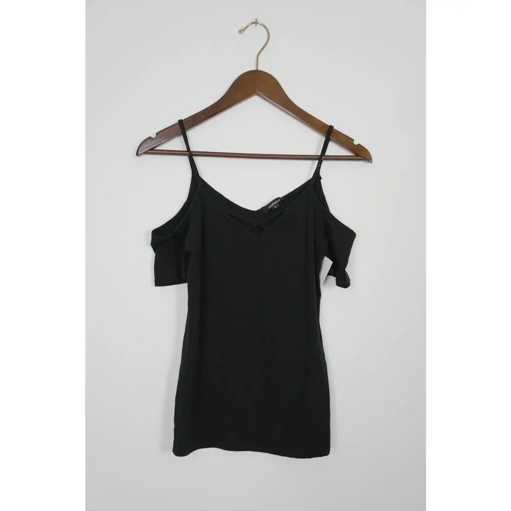 Ambiance Cold Shoulder Top‎ Kids Medium Black Lattice V-Neck Strappy Tee
